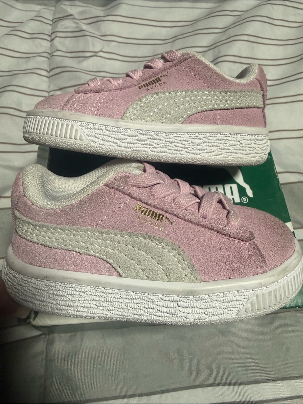 Puma Kids Pink Suede Sneakers with Cream Stripe